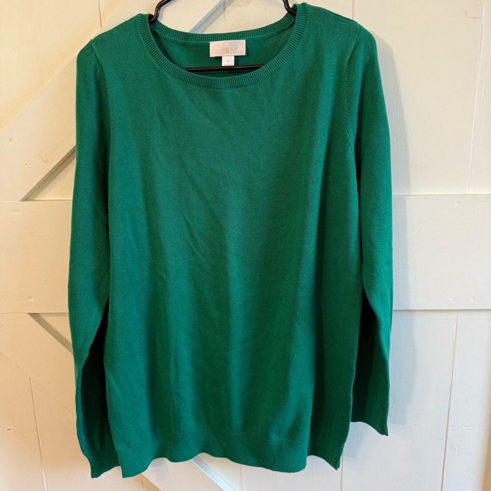 Belle by Kim Gravel Green Crewneck Knit Long Sleeved Sweater Medium